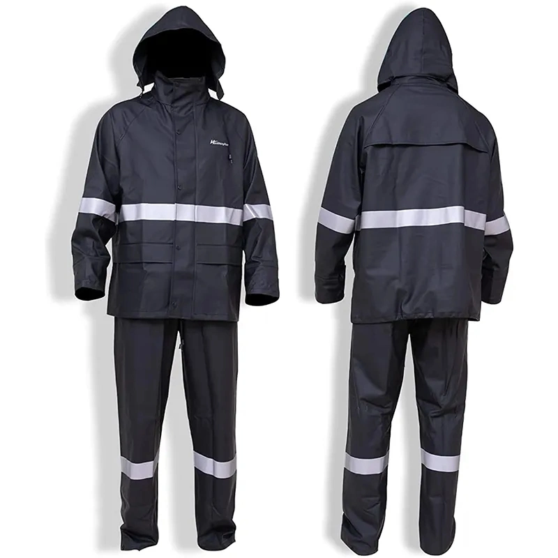 Men&prime;s Yellow Reflective Stripe Waterproof Hooded Overalls Raincoat Rainwear Poncho