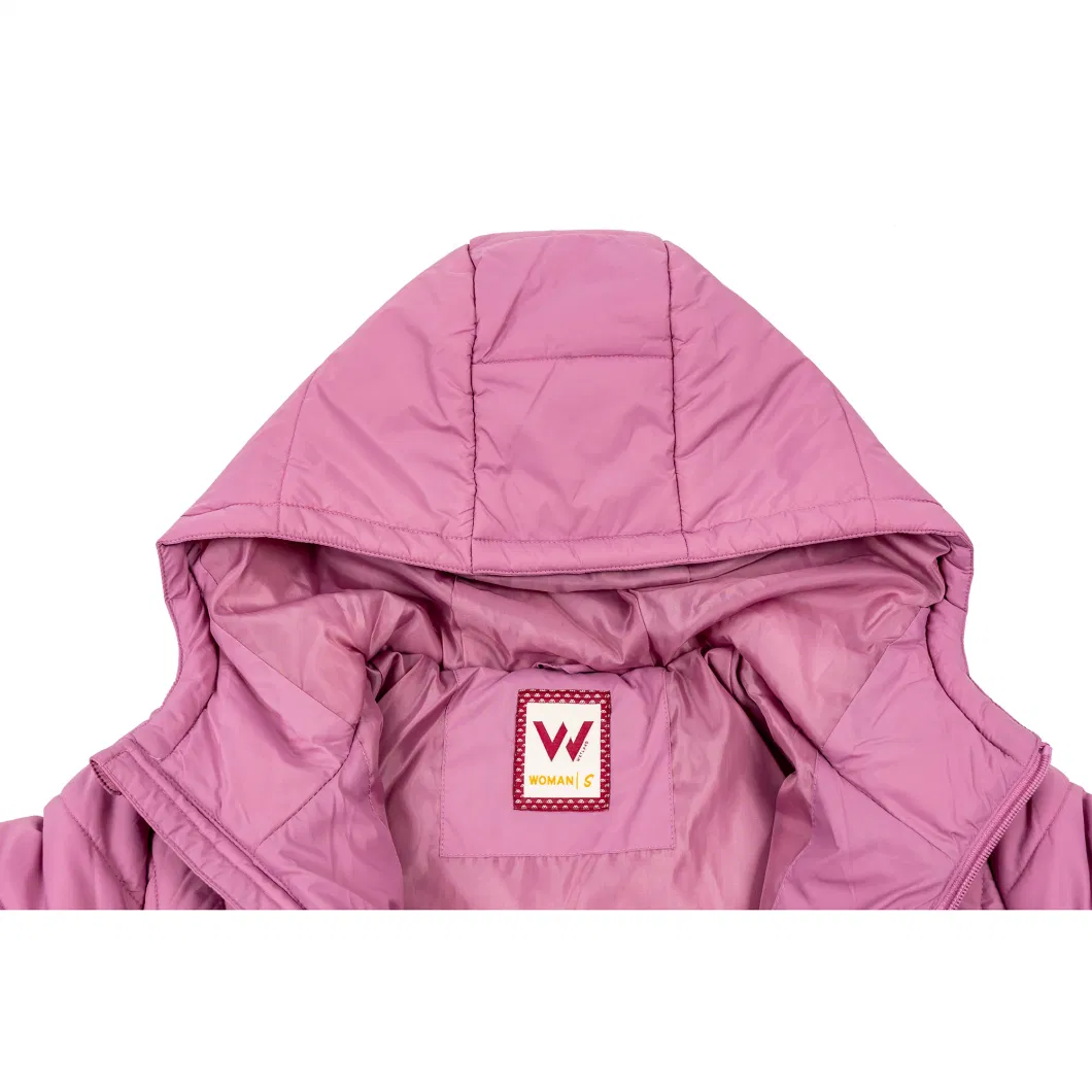 Asiapo China Factory Women&prime;s Hot Selling Pink Hooded Zippered Parkas Casual Travel Outdoor Fashion Puffer Jackets