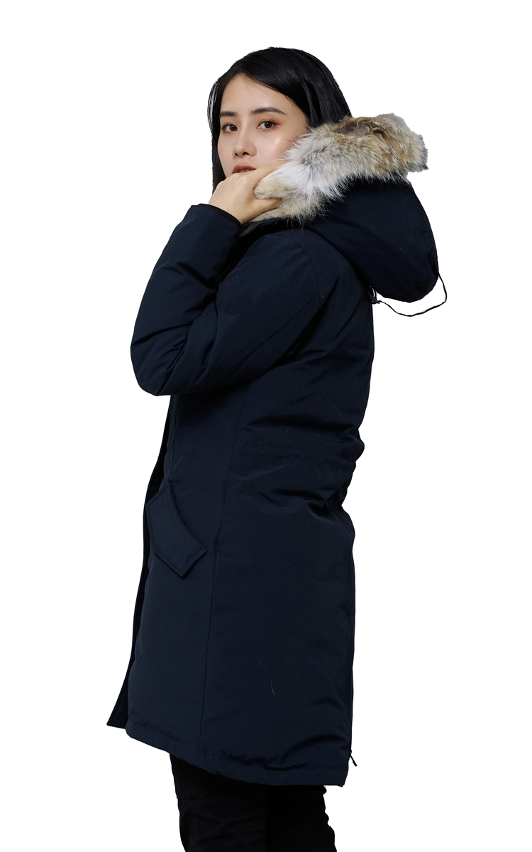 Black Women Down Jacket for Cold Winter Hooded with Fur