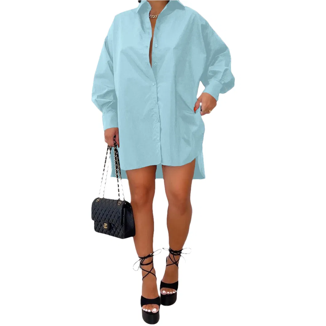 L287388 Casual Loose Shirt Dress Long Sleeve Fall Clothing for Women Birthday Outfits Button