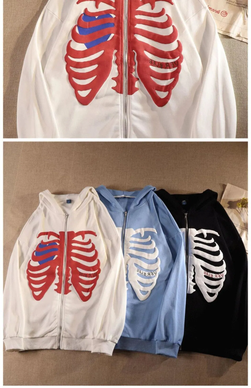 2023 New Design Fashion Skeleton Factory Customize Loose and Thin Long Sleeved Coat in Autumn and Winter Cheap Hoodies