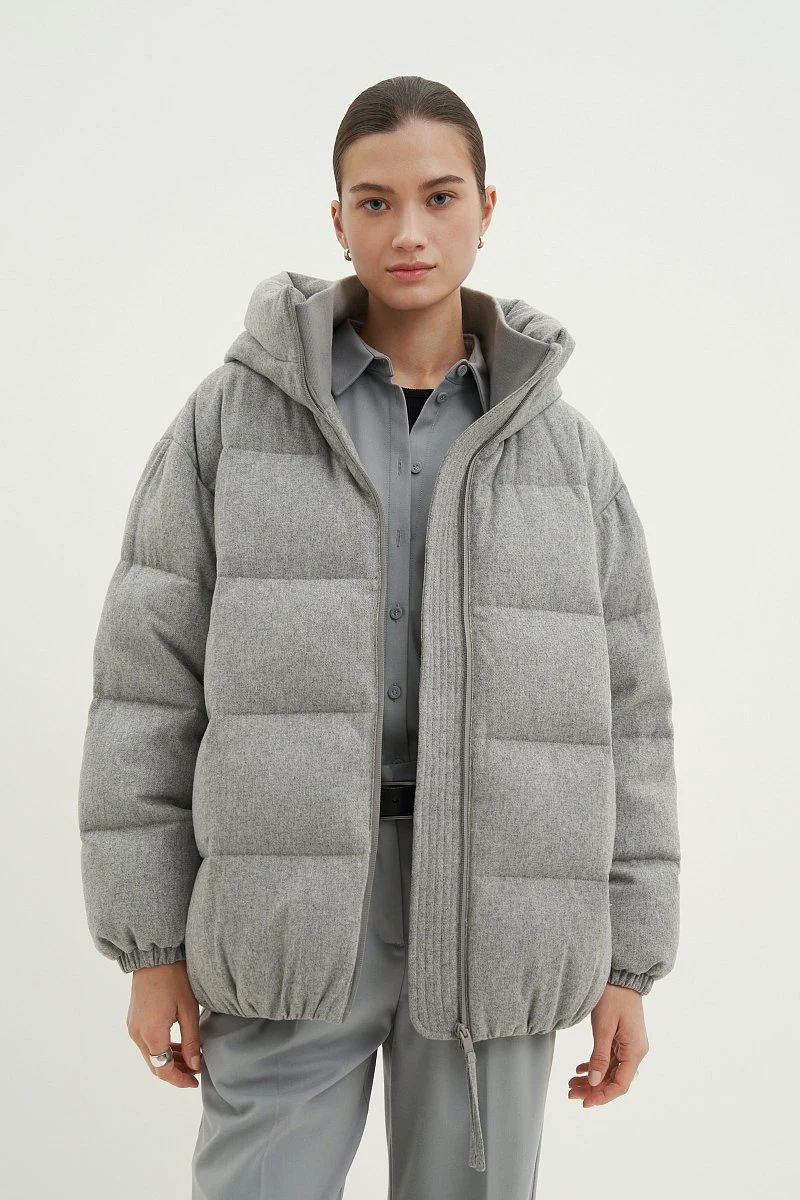 Short Fit Warm Grey Women Puffer Down Jacket with Peached Fabric