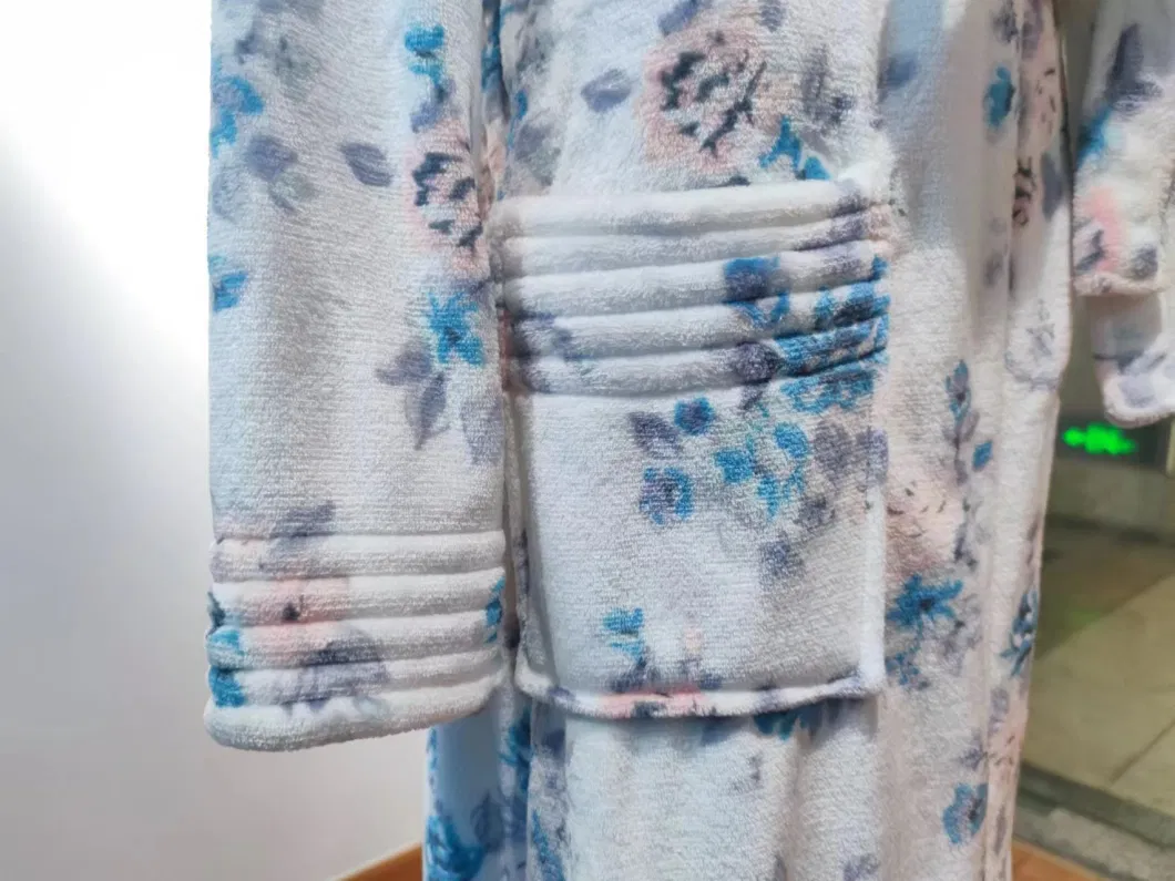 Fast Warm Custom Bathrobes Dropshipping and White Bathrobe Printing Floral Sleepwear Flannel Fleece