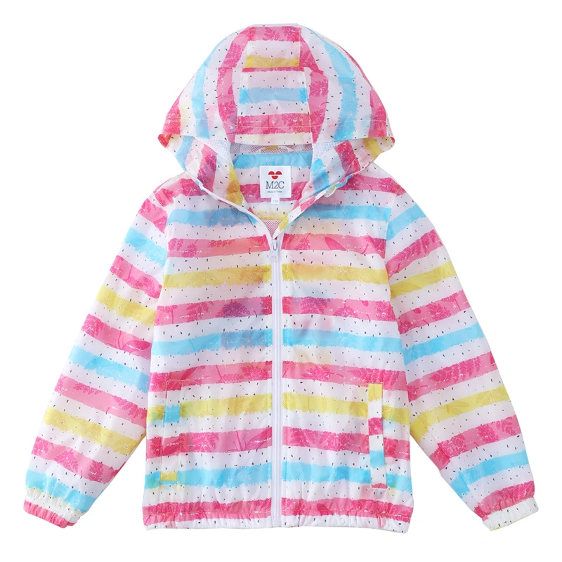 Men and Girls with Light Coat Printed Striped Stripes Outdoor Sunscreen Jacket