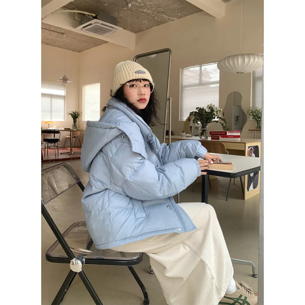 Winter New Hooded Warm Jacket Women&prime;s White-Duck-Down Short Down Jacket