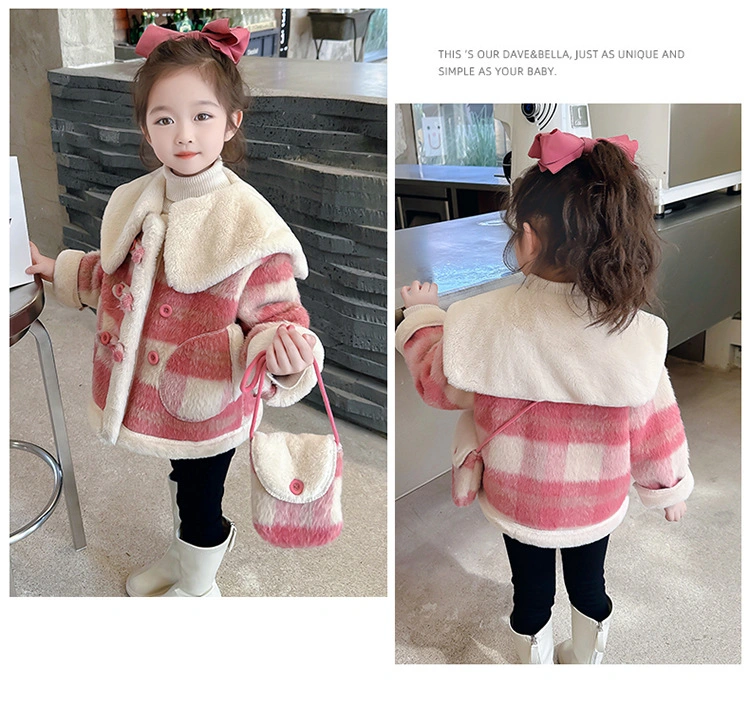 Nnr Winter Faux Leather Female Jacket Wool Fur Lamb Outer Coat for Little Kids Girl