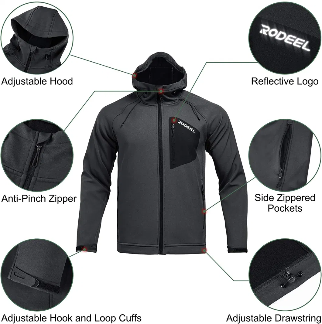 Men&prime; S Softshell Front-Zip Windproof /Waterprrof/Breathable Jacket with Hood