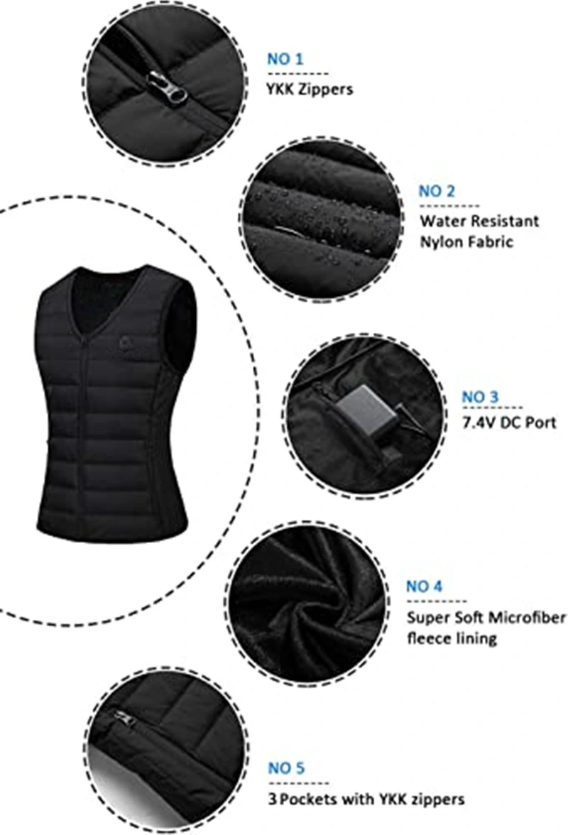 Womens Padded Sleeveless Adjustable Temperature Heated Vest Lightweight Insulated Electric Vest