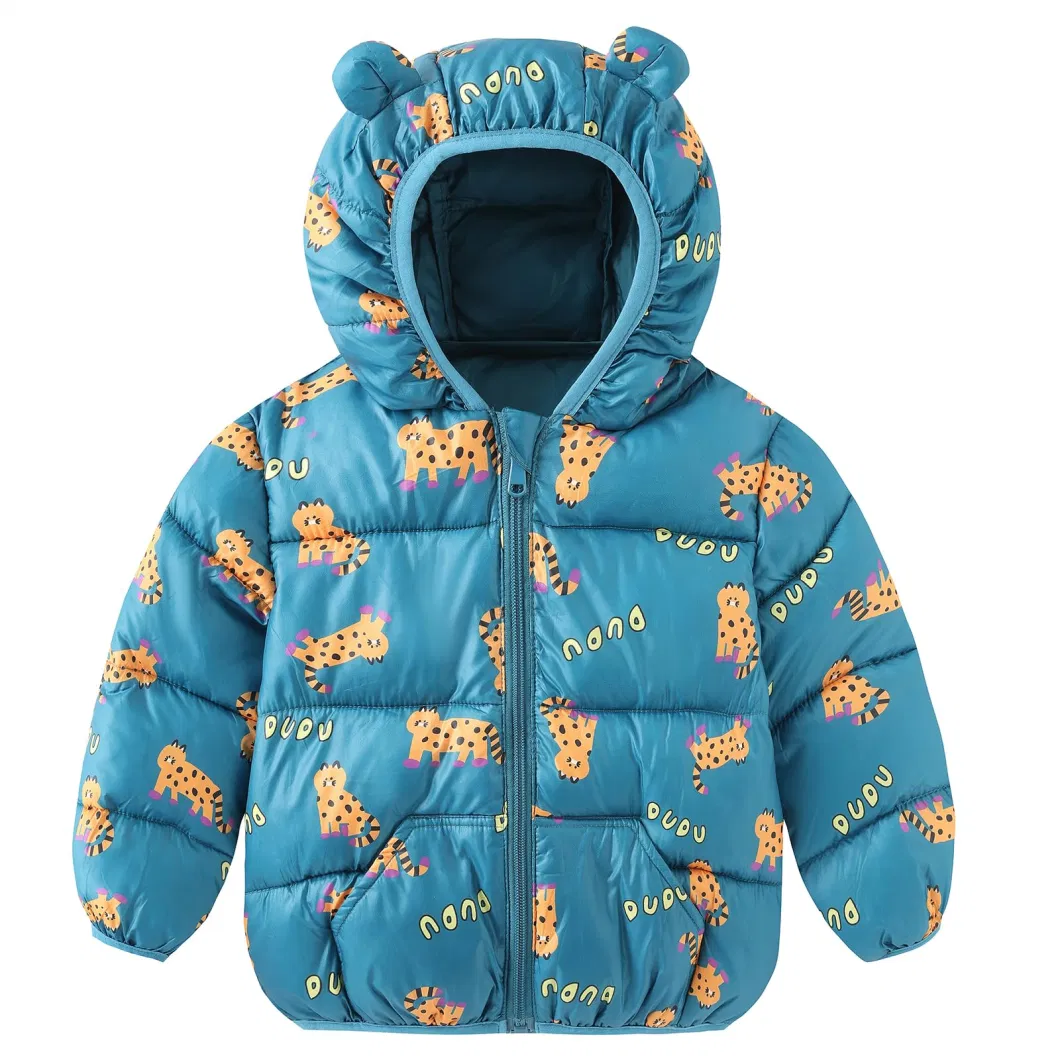 Asiapo China Factory Kids Boys Girls Winter Lightweight Durable Lovely Active Padded Puffer Jacket with Bear Hood