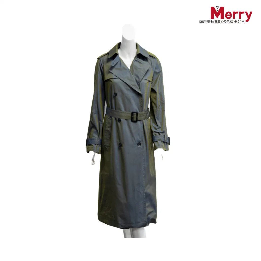 China Wholesale Clothing Ladies Dust Trench Coat Windbreaker Jacket with Buckle Belt