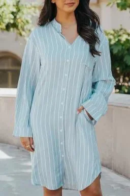 Green Plus Size Long Sleeve Buttoned Shirt Dress