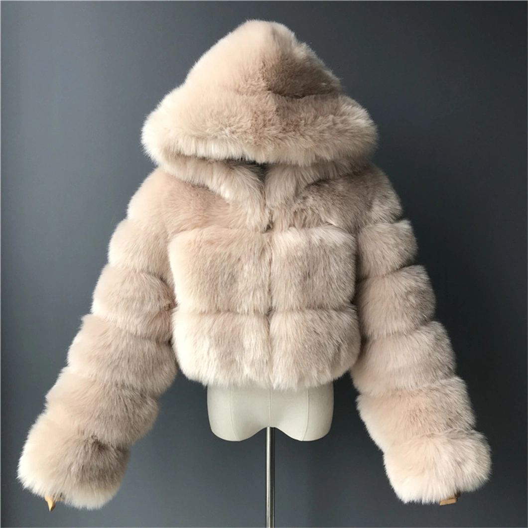 Hot Sells Winter 2022 Women Fashion Fleece Thick Multicolor Faux Fur Coat Jacket Warm Hooded Solid Green Color Plus Size Overcoat Fur Jacket