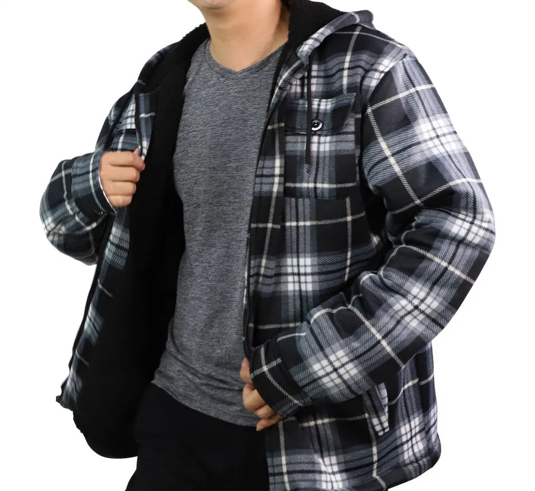 Wholesale Plain Man Blanket Cotton Zipper and Sweat Jacket Windproof Fashion Plaid 100% Organic Cotton Fleece Men Leisure Clothing Sustainable Hoodie