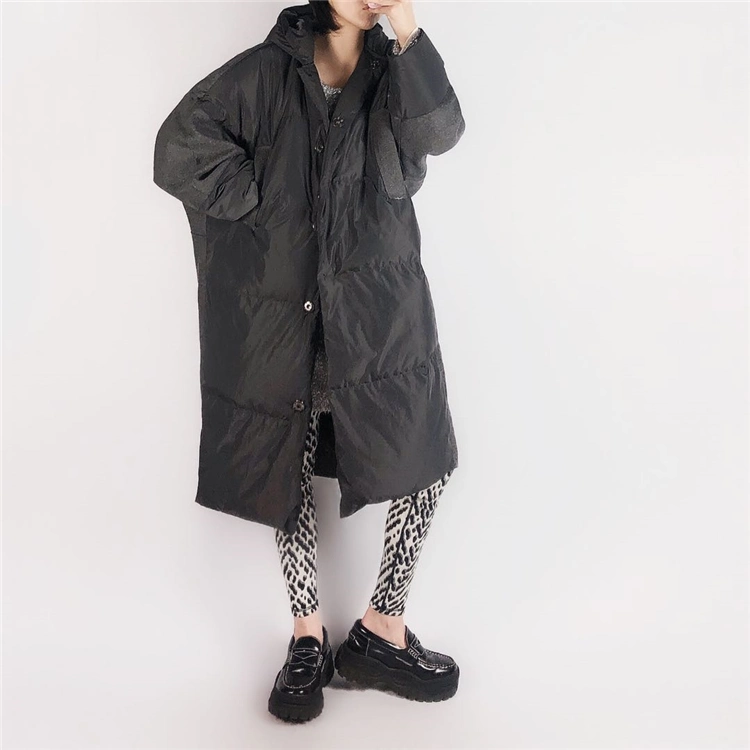 Custom Oversized Design Black Polyester Women Warm Girl Long Hooded Duck Down Jacket Coat Clothing for Winter Lady