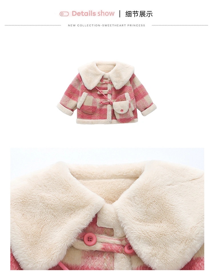 Nnr Winter Faux Leather Female Jacket Wool Fur Lamb Outer Coat for Little Kids Girl