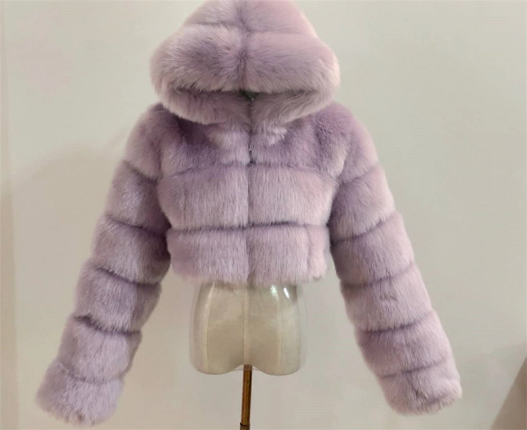 Hot Sells Winter 2022 Women Fashion Fleece Thick Multicolor Faux Fur Coat Jacket Warm Hooded Solid Green Color Plus Size Overcoat Fur Jacket