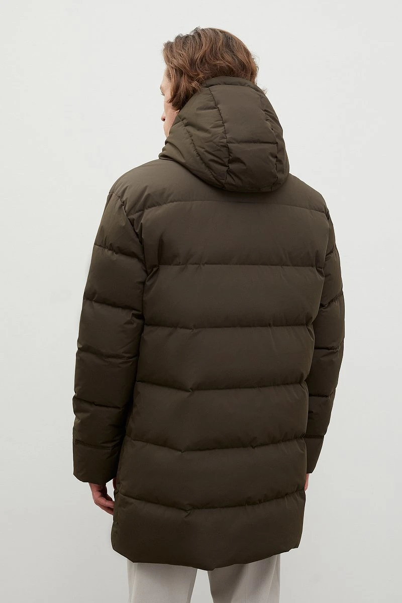 Brown Customized Men Winter Puffer Down Jacket with Placket Button and Hood