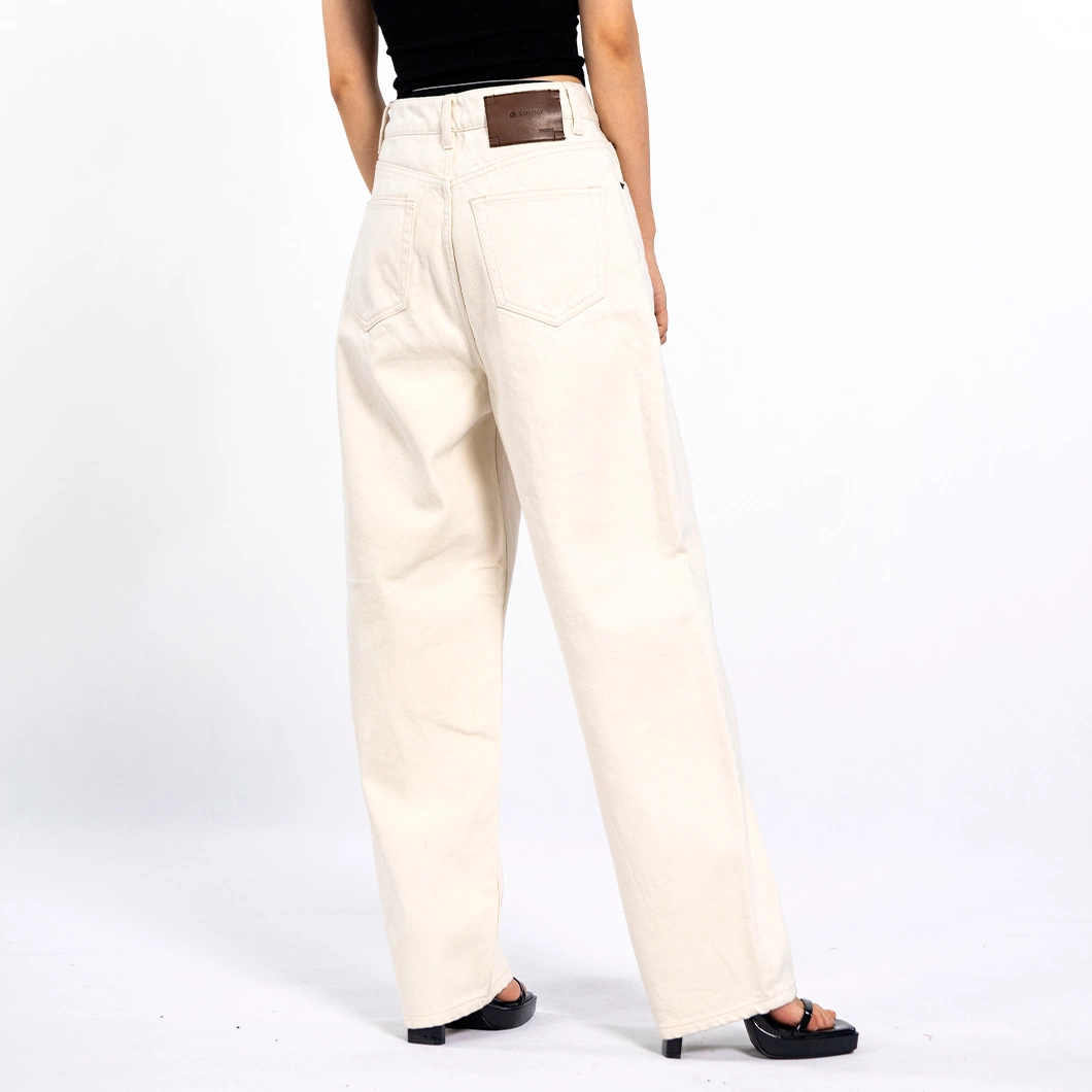 Women&prime;s High Waisted Loose Wide Leg White Jean Pants