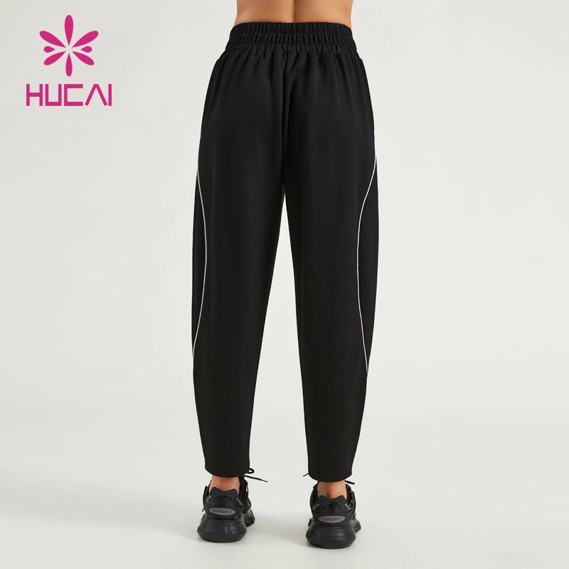 Hucai Women Sports Pants Air Cotton Contrasting Stripe Fitness Joggers