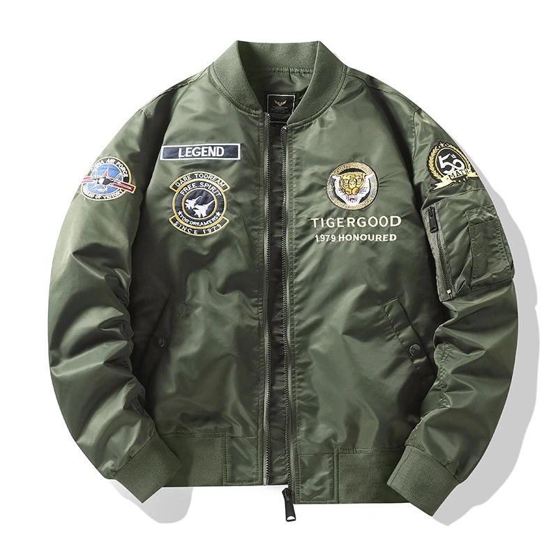Custom Embroidery Logo Men&prime;s Windbreaker Outerwear Jackets Plus Size Badge Patch Winter Vintage Polyester Waterproof Oversized Bomber Jacket