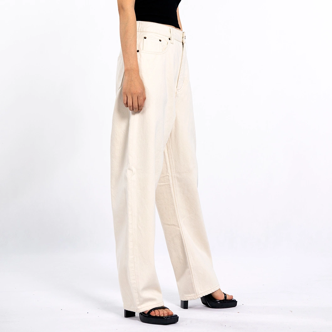 Women&prime;s High Waisted Loose Wide Leg White Jean Pants