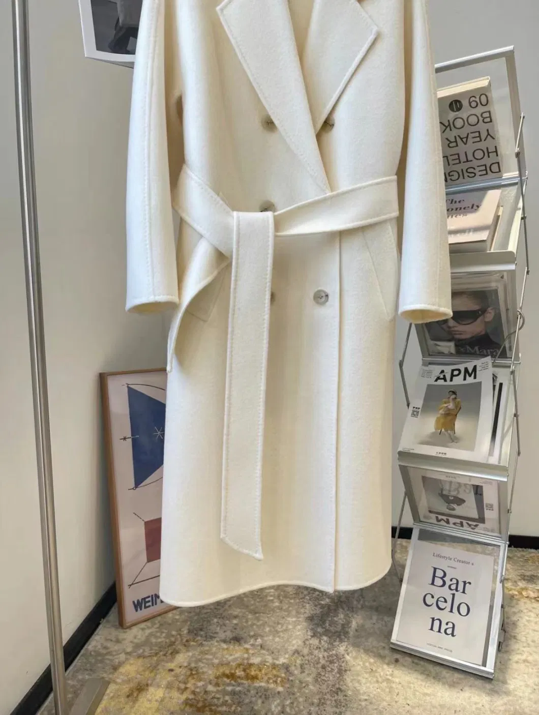Fashion Long Sleeves Plain Soild Color Belt Long Trench Overcoat Custom Logo Luxury Warm Women Winter Cashmere and Wool Coat