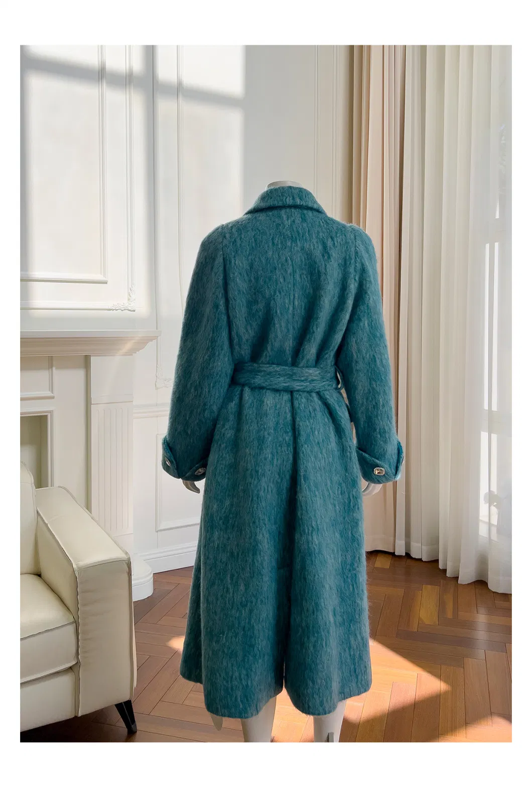 Nnr High Quality Winter Long Blue Wool Fur Coat Women