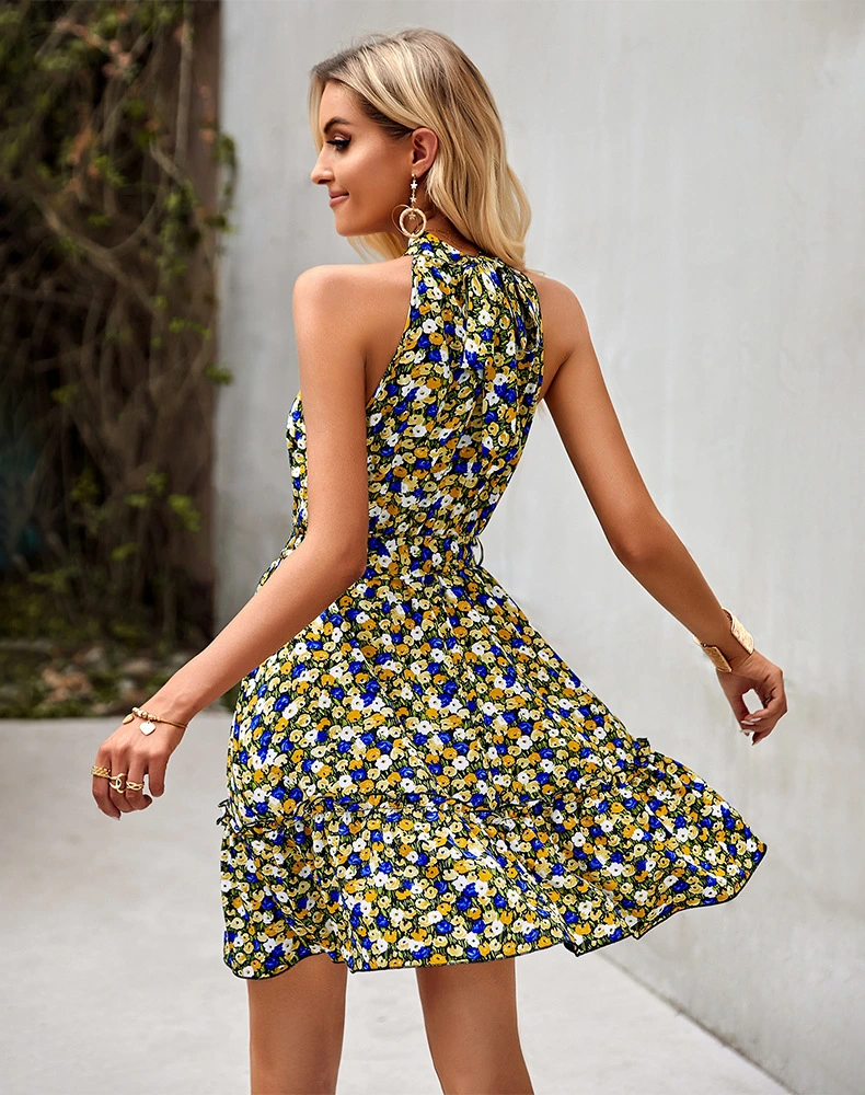 Skylark Wholesale High Quality Sexy Sleeveless Bohemian Floral Printed Dress