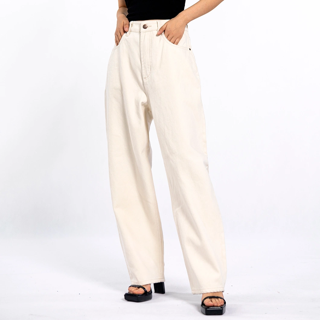 Women&prime;s High Waisted Loose Wide Leg White Jean Pants