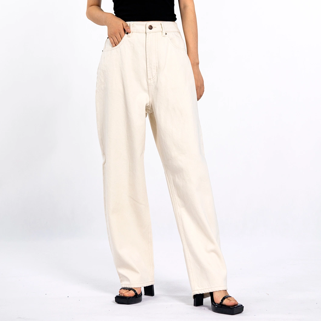 Women&prime;s High Waisted Loose Wide Leg White Jean Pants