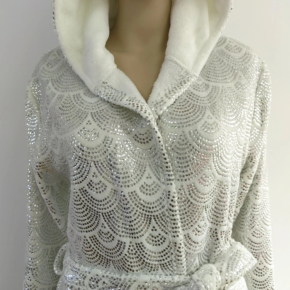 Soft Coral Fleece with Silver Foil Printing Thick Homewear White Unicorn Girls Gift Bathrobe