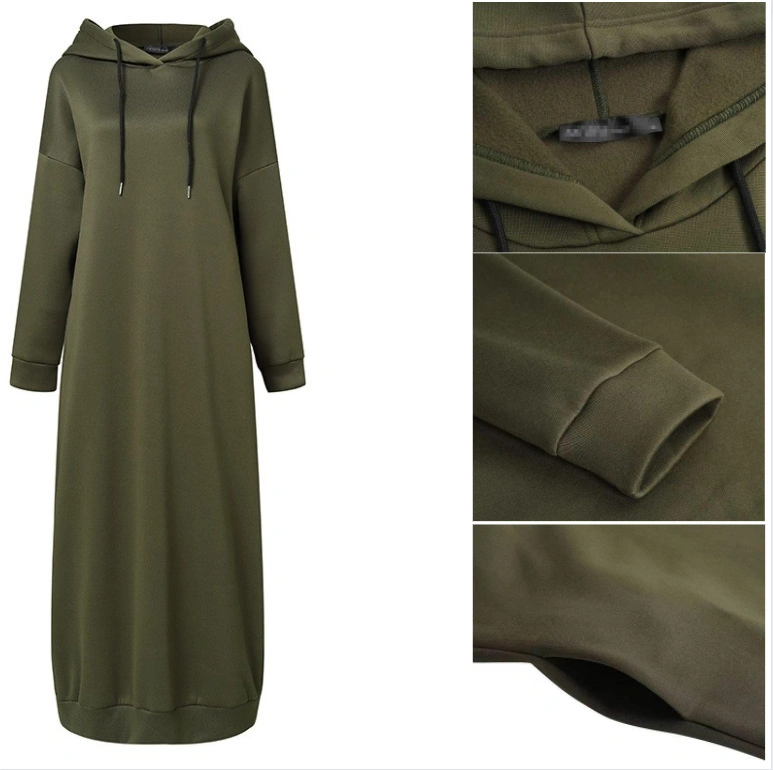 Private Label Soft Big Plus Size Muslim Oversized Casual Cotton Maxi Women Long Hoodie Dress for Women Hoodie Wholesale