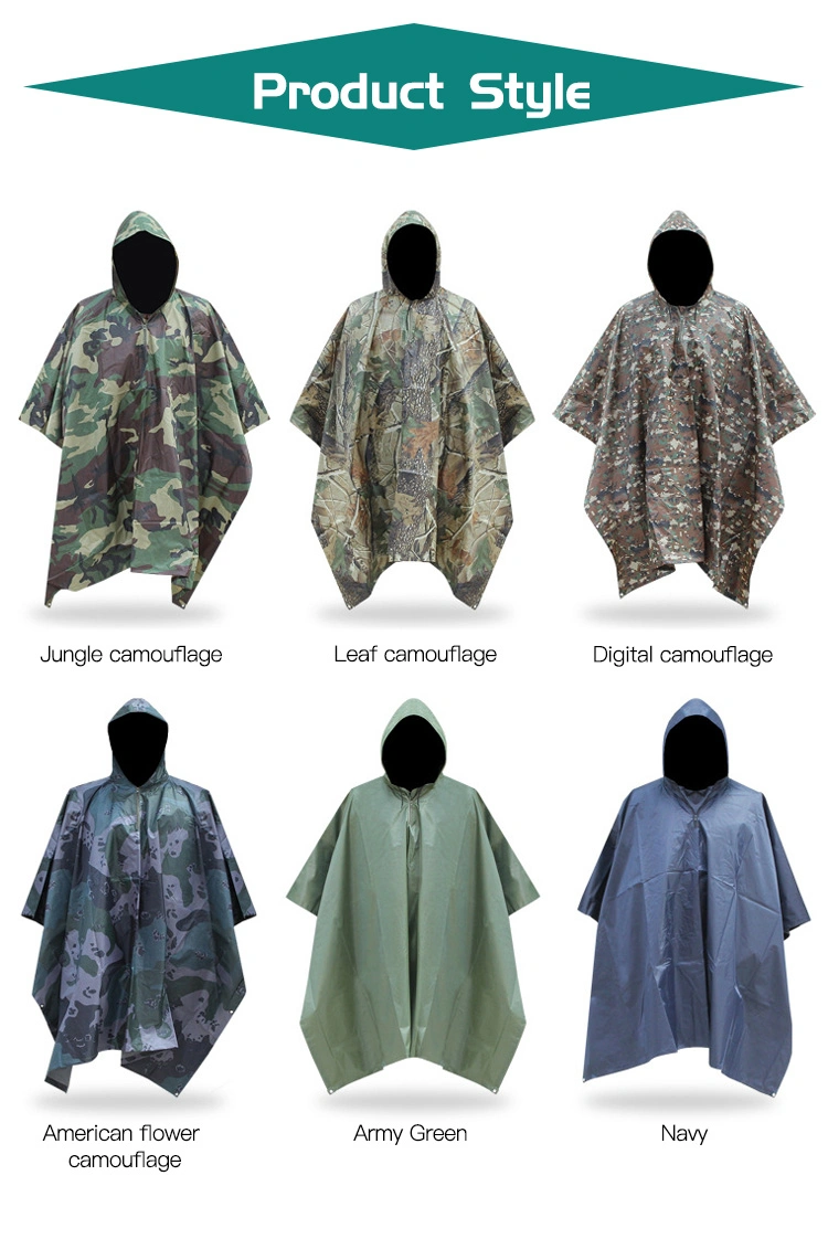 Tactical Wholesale Multi-Purpose Light Weight Multicam Polyester Military Raincoat Waterproof Poncho Camouflage Army Rainwear