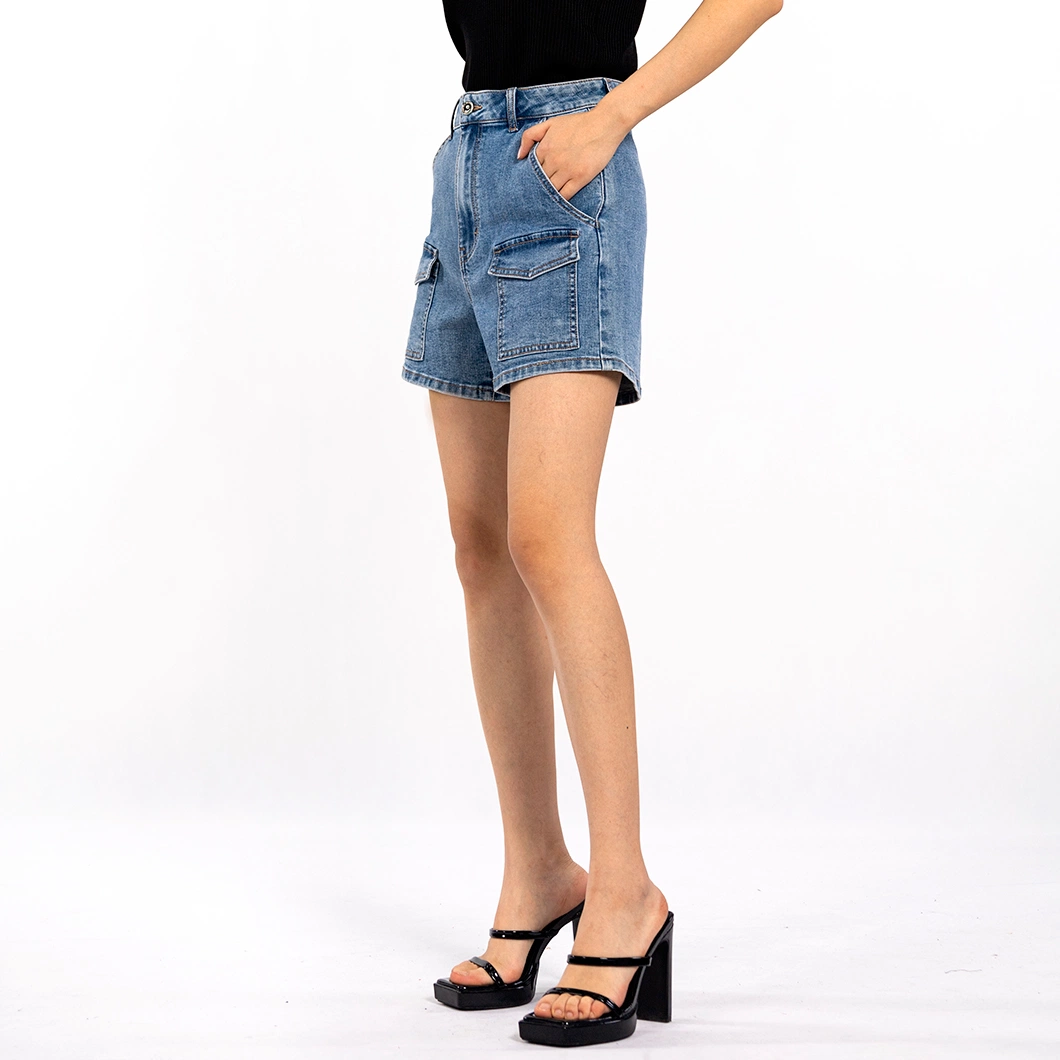 Vintage Design Multi-Pocket High Waisted Straight Leg Denim Shorts for Women