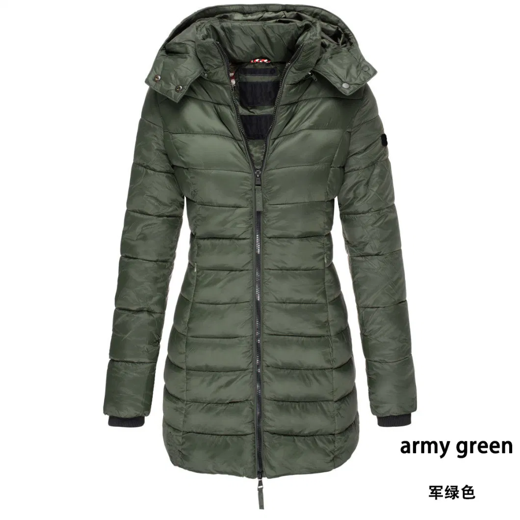 Cheap Fashionable Long Warm Winter Hooded Zipper Down Jackets for Women 2022