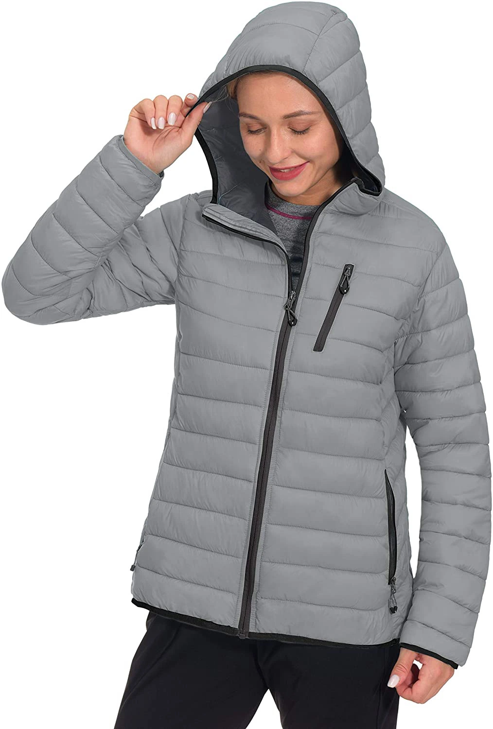 Women&prime;s Packable Lightweight Puffer Jacket Hooded Windproof Winter Down Coat with Recycled Insulation