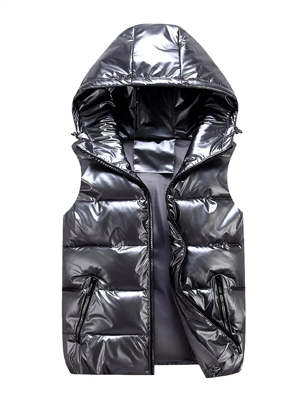 Asiapo China Factory Women&prime;s Insulated Hooded Bright Shiny Sleeveless Padded Puffer Vest Gilet