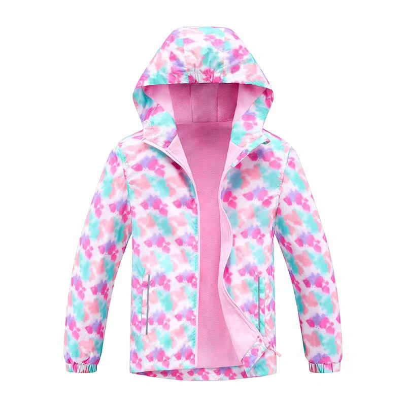 Colorful Hoodie Children Fleece Lined Windbreaker Breathable Outdoor Wear