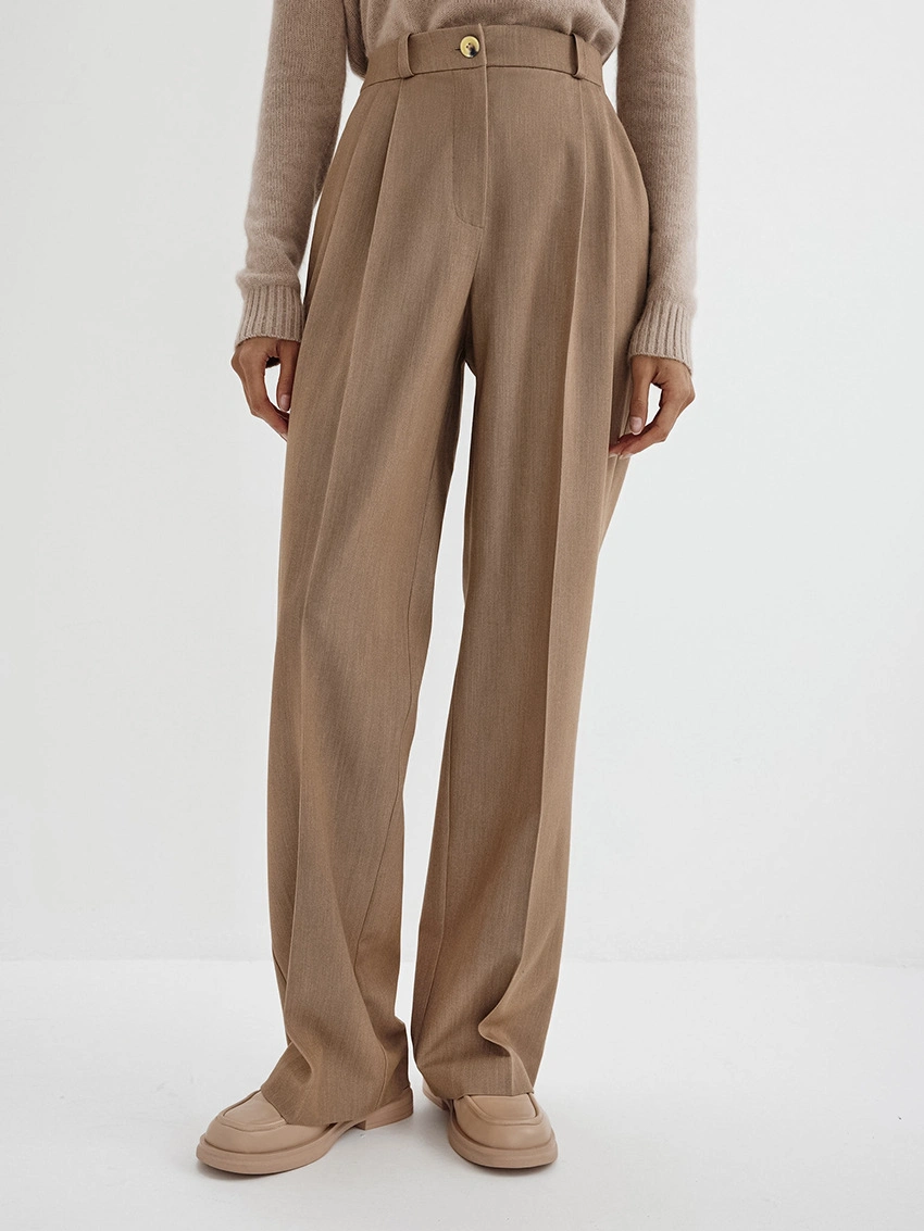 High Waisted Wide Straight Leg Casual Commuter Suit Pants for Women