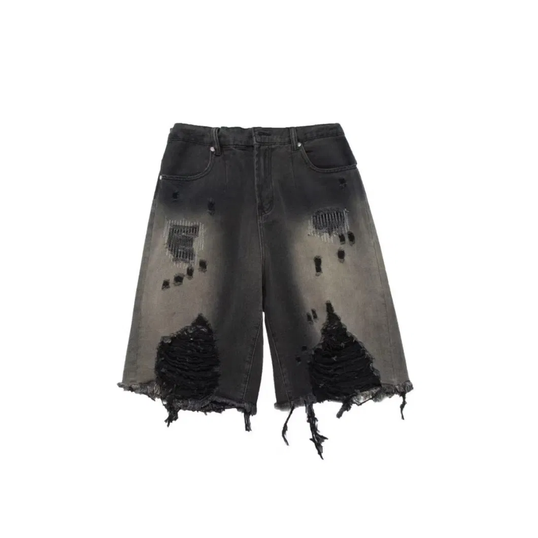 Retro Hip -Hop Ripped Denim Shorts, Wide -Leg Casual Pants Leisure-Apparel