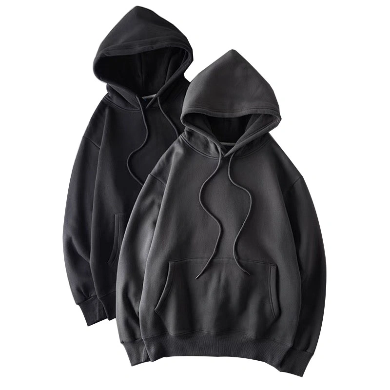 Wholesale Custom Logo Fleece Heavy Black Hoddies Blank High Quality Thick 100% Cotton Hoodie Men