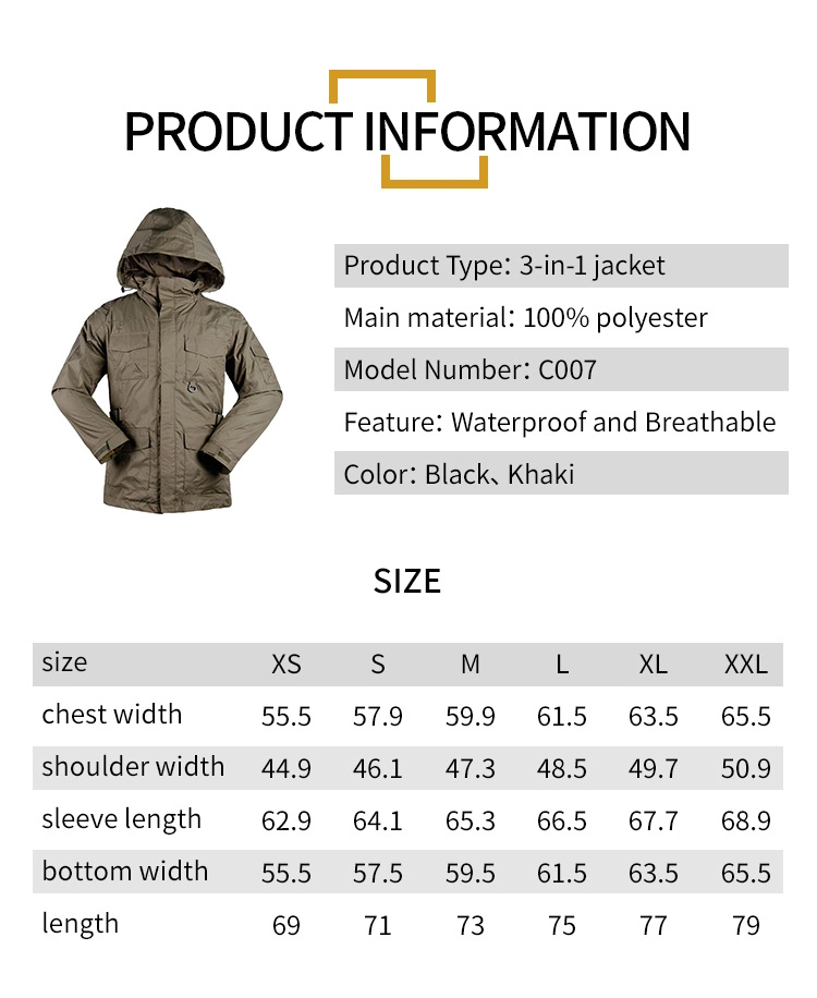 Khaki Causal 3 in 1 Fleece Lined Hiking Jacket