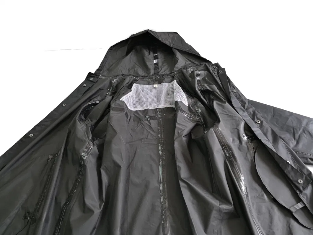 Black Waterproof Jacket with Hood 190t Polyester/PVC Rain Coats