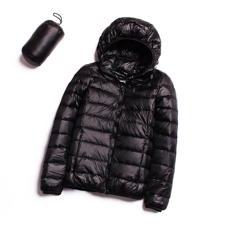 Women Long Sleeve Puffer Jacket Hooded Packable Lightweight Short Down Jacket