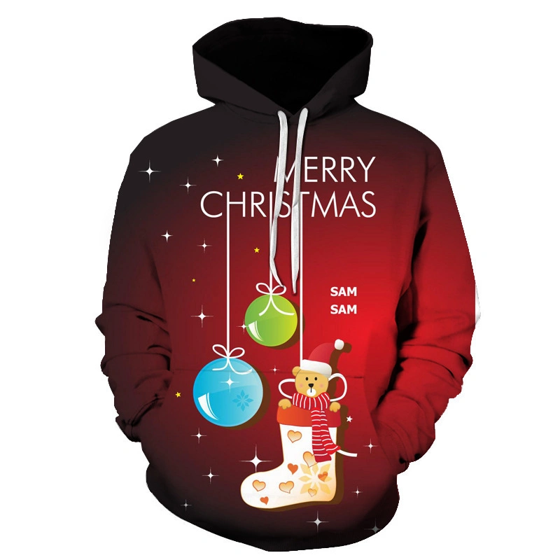 3D Print Santa Christmas Fleece Hoodie High Quality Cotton Pullover Sweatshirt Pullover