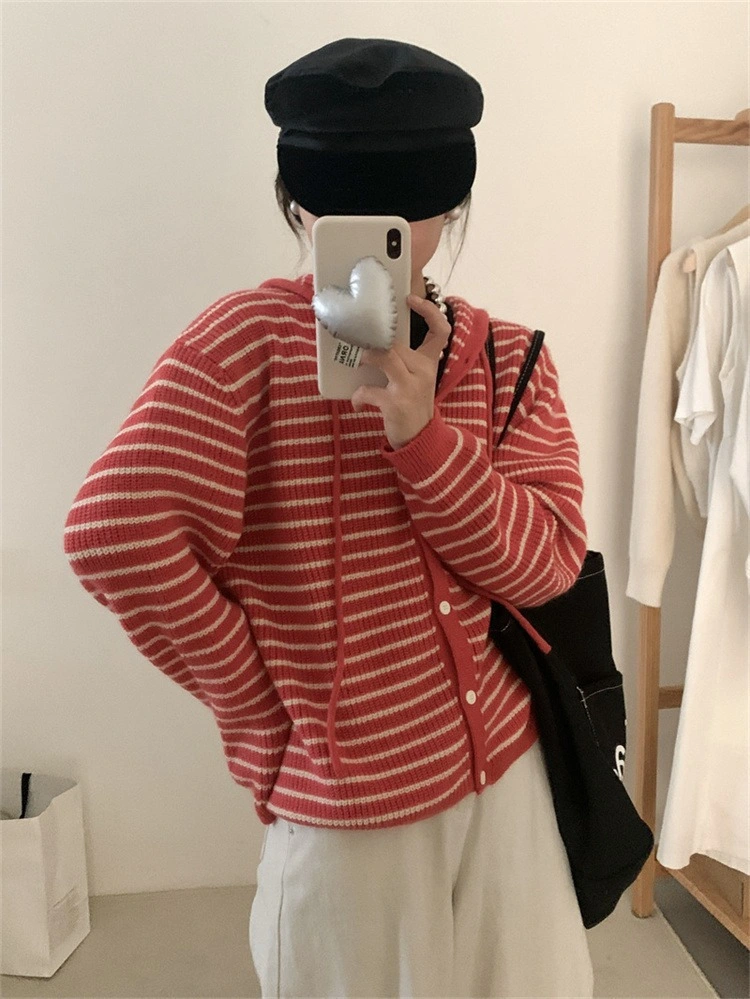 Nnr Spring Fashion Knit Winter Casual Button Acrylic with Hood Long Sleeve Men Cardigan Sweater for Lady