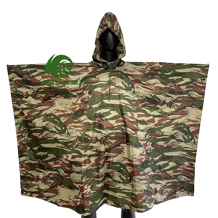 Kango Custom PVC Military Pocket Waterproof Rain Suit Coat Jacket Camouflage Raincoats Rain Poncho for Men Women Adults