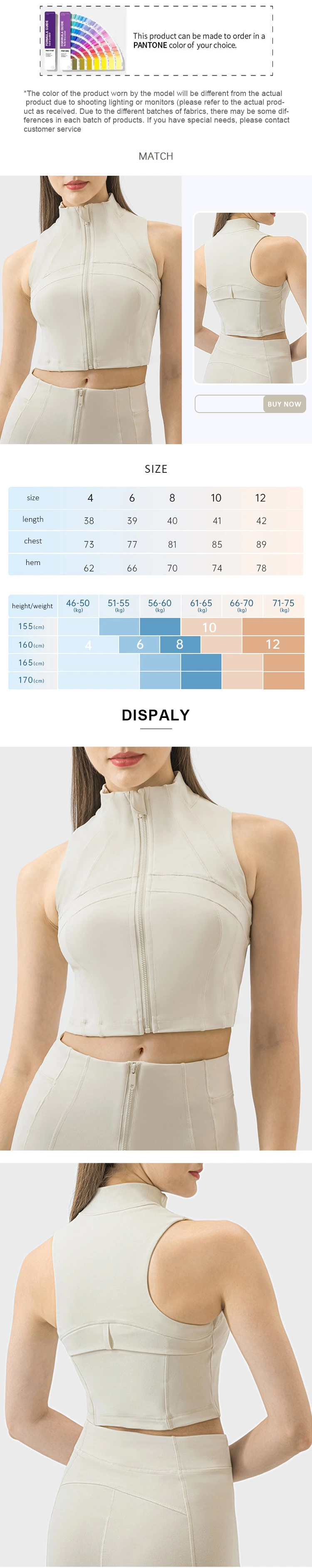 New Fashion Sleeveless Free Matching Zip Slimming Commuting Ahtleisure Quick Dry Sexy Jacket Vest for Women