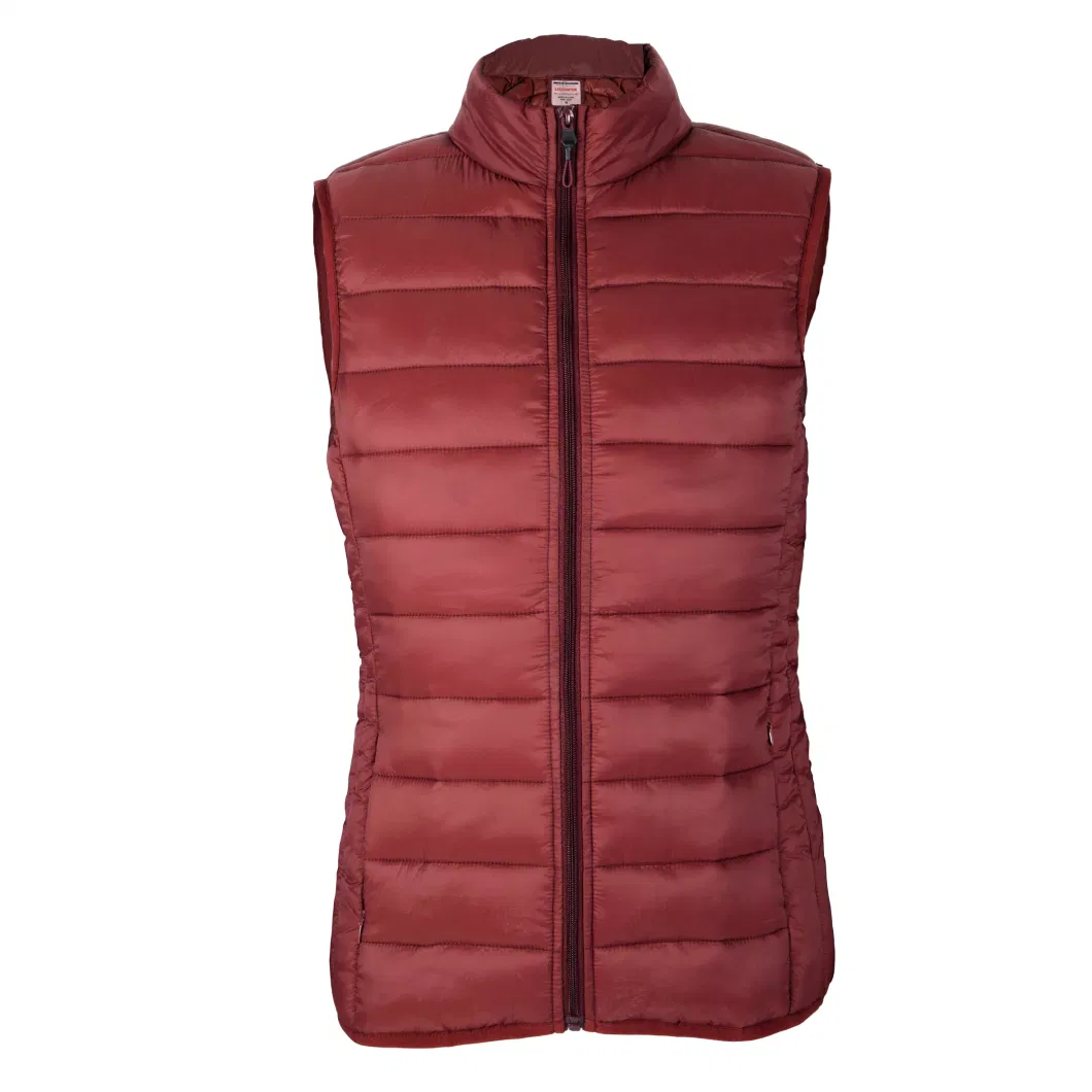 Women&prime;s Ultra Light Packable Full Zip Solid Puffer Vest Customize Logo Wholesale