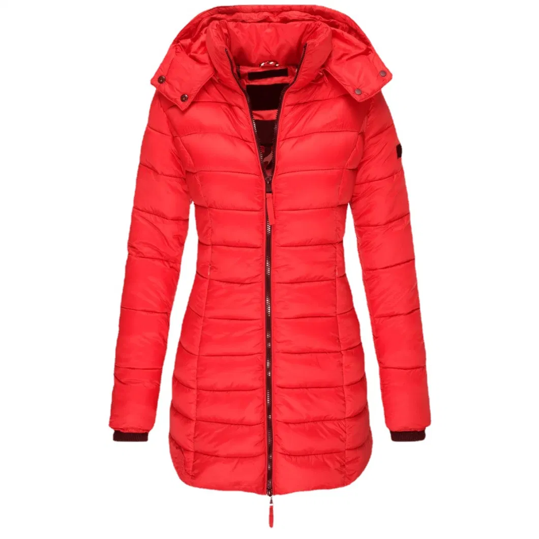 Cheap Fashionable Long Warm Winter Hooded Zipper Down Jackets for Women 2022